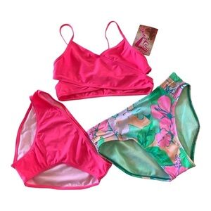 Bundle 3Pc Kanu Surf Cat & Jack Pink Bralette Pink and Floral Bikini Bottoms 14